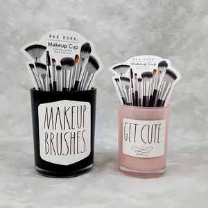 🆕NWT Set of 2 Rae Dunn Makeup Cup - "Makeup Bushes" & "Get Cute"